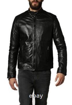New Men's Genuine Leather Jacket Biker Style Motorcycle Slim Fit Jacket AZ276