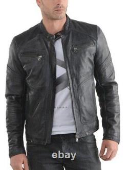 New Men's Genuine Leather Jacket Biker Style Motorcycle Slim Fit Jacket AZ291