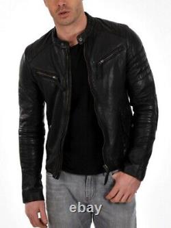 New Men's Genuine Leather Jacket Biker Style Motorcycle Slim Fit Jacket AZ296