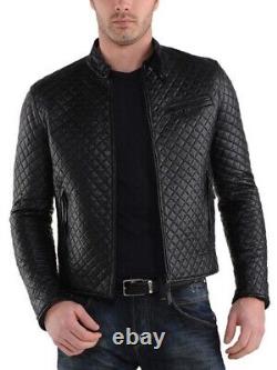 New Men's Genuine Leather Jacket Biker Style Motorcycle Slim Fit Jacket AZ297