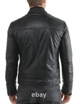 New Men's Genuine Leather Jacket Biker Style Motorcycle Slim Fit Jacket AZ323