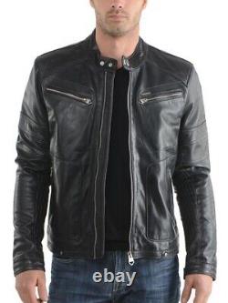 New Men's Genuine Leather Jacket Biker Style Motorcycle Slim Fit Jacket AZ324