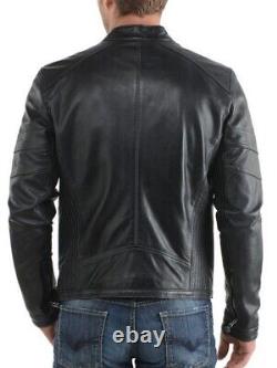 New Men's Genuine Leather Jacket Biker Style Motorcycle Slim Fit Jacket AZ324
