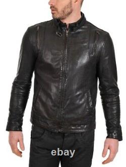 New Men's Genuine Leather Jacket Biker Style Motorcycle Slim Fit Jacket AZ334