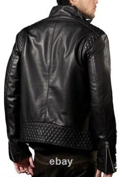 New Men's Genuine Leather Jacket Biker Style Motorcycle Slim Fit Jacket AZ338