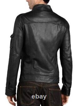 New Men's Genuine Leather Jacket Biker Style Motorcycle Slim Fit Jacket AZ340