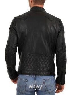 New Men's Genuine Leather Jacket Biker Style Motorcycle Slim Fit Jacket AZ346