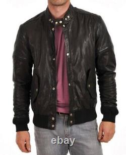 New Men's Genuine Leather Jacket Biker Style Motorcycle Slim Fit Jacket AZ347