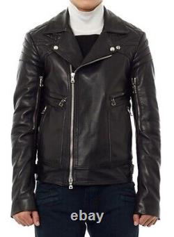 New Men's Genuine Leather Jacket Biker Style Motorcycle Slim Fit Jacket AZ350