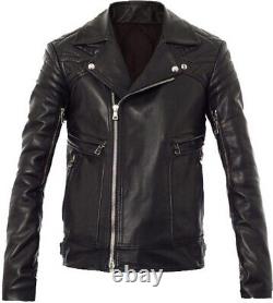 New Men's Genuine Leather Jacket Biker Style Motorcycle Slim Fit Jacket AZ350