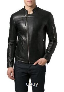 New Men's Genuine Leather Jacket Biker Style Motorcycle Slim Fit Jacket AZ354