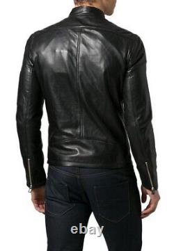 New Men's Genuine Leather Jacket Biker Style Motorcycle Slim Fit Jacket AZ354