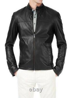 New Men's Genuine Leather Jacket Biker Style Motorcycle Slim Fit Jacket AZ369