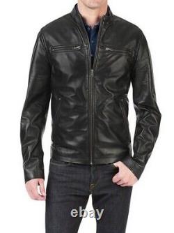 New Men's Genuine Leather Jacket Biker Style Motorcycle Slim Fit Jacket AZ371