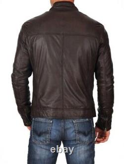 New Men's Genuine Leather Jacket Biker Style Motorcycle Slim Fit Jacket AZ372
