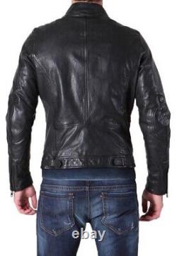 New Men's Genuine Leather Jacket Biker Style Motorcycle Slim Fit Jacket AZ379