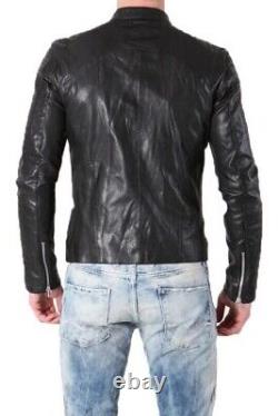 New Men's Genuine Leather Jacket Biker Style Motorcycle Slim Fit Jacket AZ381