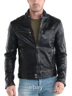 New Men's Genuine Leather Jacket Biker Style Motorcycle Slim Fit Jacket AZ388