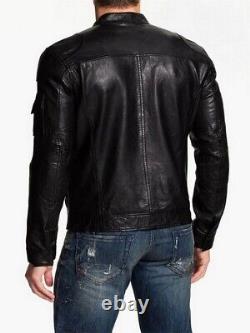 New Men's Genuine Leather Jacket Biker Style Motorcycle Slim Fit Jacket AZ392