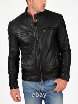 New Men's Genuine Leather Jacket Biker Style Motorcycle Slim Fit Jacket AZ393