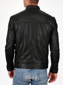 New Men's Genuine Leather Jacket Biker Style Motorcycle Slim Fit Jacket AZ393