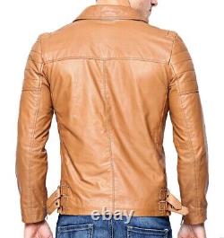 New Men's Genuine Leather Jacket Biker Style Motorcycle Slim Fit Jacket AZ402