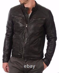 New Men's Genuine Leather Jacket Biker Style Motorcycle Slim Fit Jacket AZ403