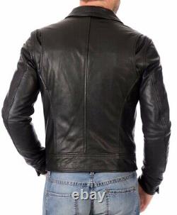 New Men's Genuine Leather Jacket Biker Style Motorcycle Slim Fit Jacket AZ404
