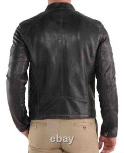 New Men's Genuine Leather Jacket Biker Style Motorcycle Slim Fit Jacket AZ406