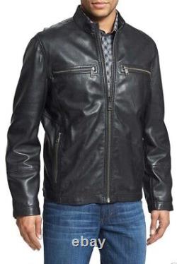 New Men's Genuine Leather Jacket Biker Style Motorcycle Slim Fit Jacket AZ408
