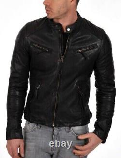 New Men's Genuine Leather Jacket Biker Style Motorcycle Slim Fit Jacket AZ434