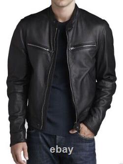 New Men's Genuine Leather Jacket Biker Style Motorcycle Slim Fit Jacket AZ438