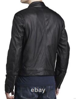 New Men's Genuine Leather Jacket Biker Style Motorcycle Slim Fit Jacket AZ438