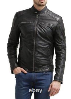 New Men's Genuine Leather Jacket Biker Style Motorcycle Slim Fit Jacket AZ456