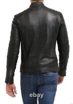 New Men's Genuine Leather Jacket Biker Style Motorcycle Slim Fit Jacket AZ456