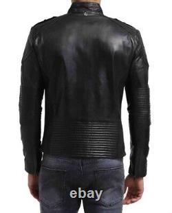 New Men's Genuine Leather Jacket Biker Style Motorcycle Slim Fit Jacket AZ467