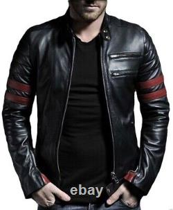 New Men's Genuine Leather Jacket Biker Style Motorcycle Slim Fit Jacket AZ480