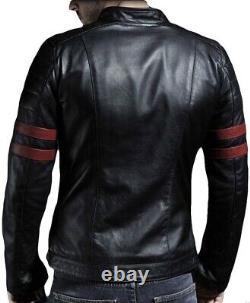 New Men's Genuine Leather Jacket Biker Style Motorcycle Slim Fit Jacket AZ480