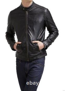 New Men's Genuine Leather Jacket Biker Style Motorcycle Slim Fit Jacket AZ487