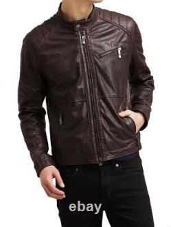 New Men's Genuine Leather Jacket Biker Style Motorcycle Slim Fit Jacket AZ492