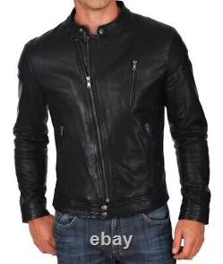 New Men's Genuine Leather Jacket Biker Style Motorcycle Slim Fit Jacket AZ496