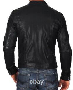 New Men's Genuine Leather Jacket Biker Style Motorcycle Slim Fit Jacket AZ496
