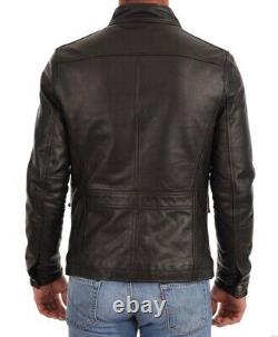 New Men's Genuine Leather Jacket Biker Style Motorcycle Slim Fit Jacket AZ504