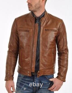 New Men's Genuine Leather Jacket Biker Style Motorcycle Slim Fit Jacket AZ517