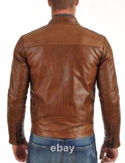 New Men's Genuine Leather Jacket Biker Style Motorcycle Slim Fit Jacket AZ517