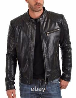 New Men's Genuine Leather Jacket Biker Style Motorcycle Slim Fit Jacket AZ531