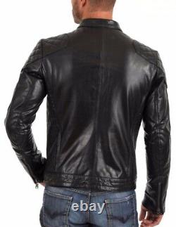 New Men's Genuine Leather Jacket Biker Style Motorcycle Slim Fit Jacket AZ531