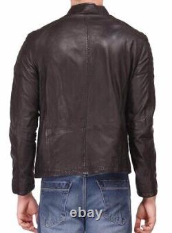 New Men's Genuine Leather Jacket Biker Style Motorcycle Slim Fit Jacket AZ542