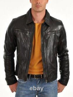 New Men's Genuine Leather Jacket Biker Style Motorcycle Slim Fit Jacket AZ559