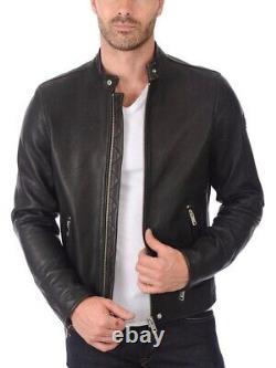 New Men's Genuine Leather Jacket Biker Style Motorcycle Slim Fit Jacket AZ563